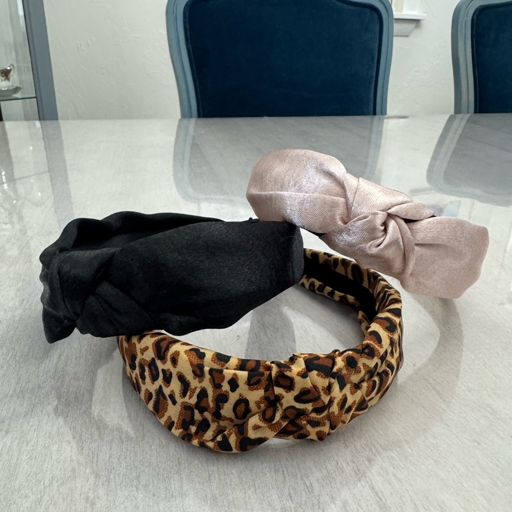 NWOT Set of 3 Knotted Headbands Black, Pink, Leopard